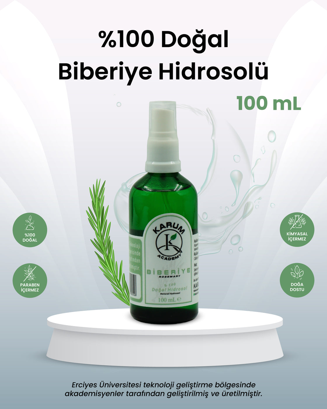Biberiye Hidrosolü %100 Doğal & Saf Bitki Suyu Doğanın Arındırıcı Gücünü Cildinizle,Saçınızla Buluşturun 100mL