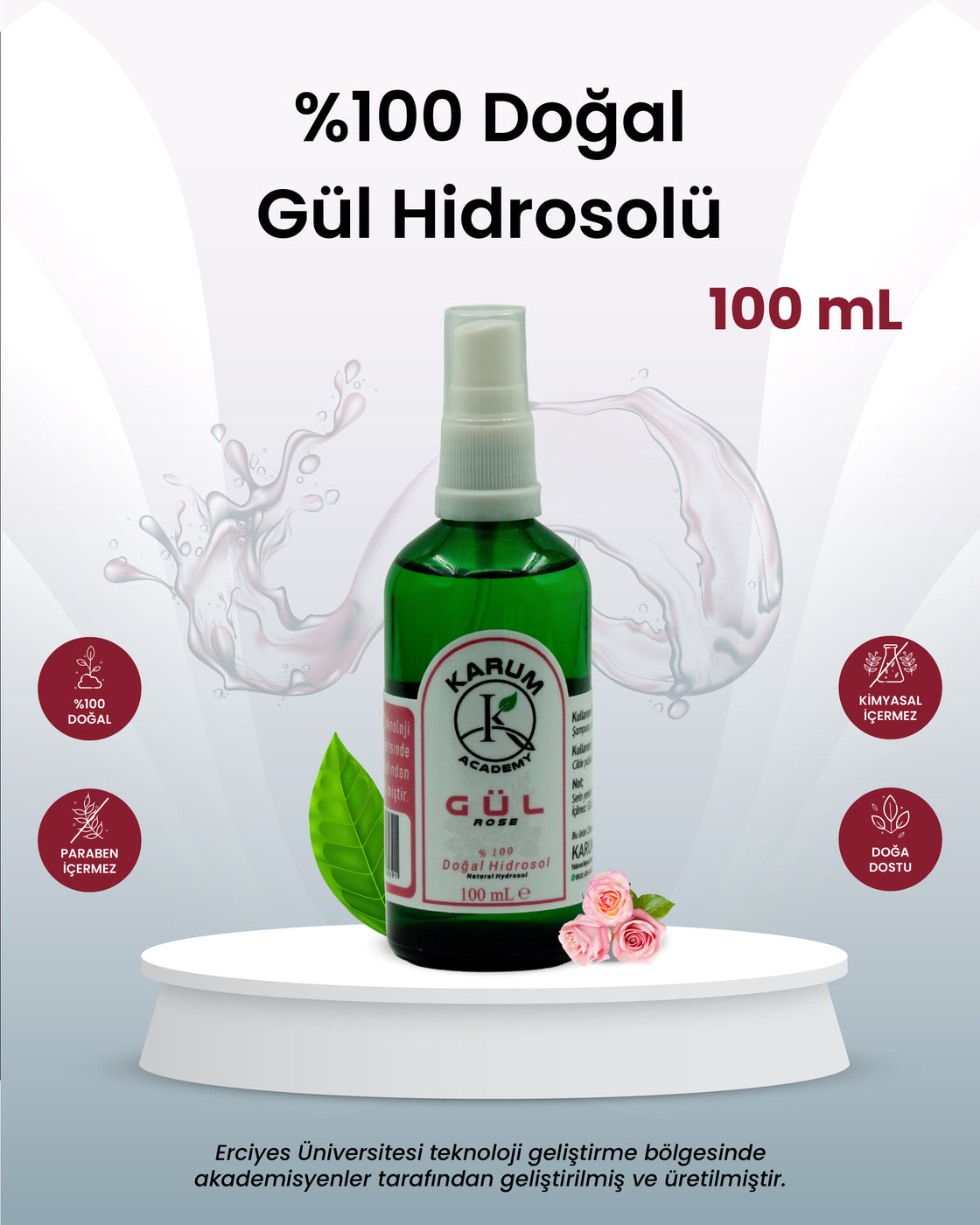 Gül Hidrosolü %100 Doğal & Saf Gül Suyu Doğallığın en zarif haliyle tanışın 100mL