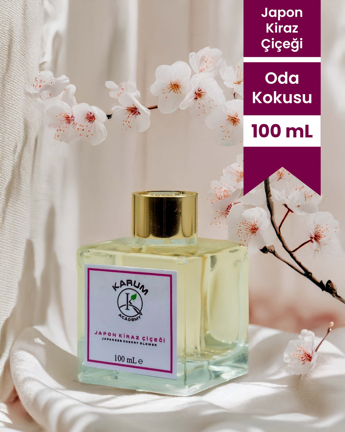 Karum Academy Japon Kiraz Çiçeği – Evinize Baharın Zarafeti Gelsin Çubuklu Kare Oda Kokusu 100ml