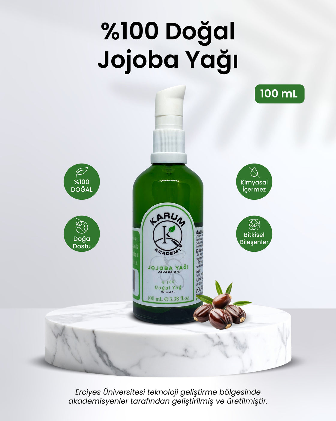 Karum Academy Jojoba Yağı – %100 Saf, Soğuk Sıkım Cilt ve Saç İçin Doğal Nem Desteği 100 ml