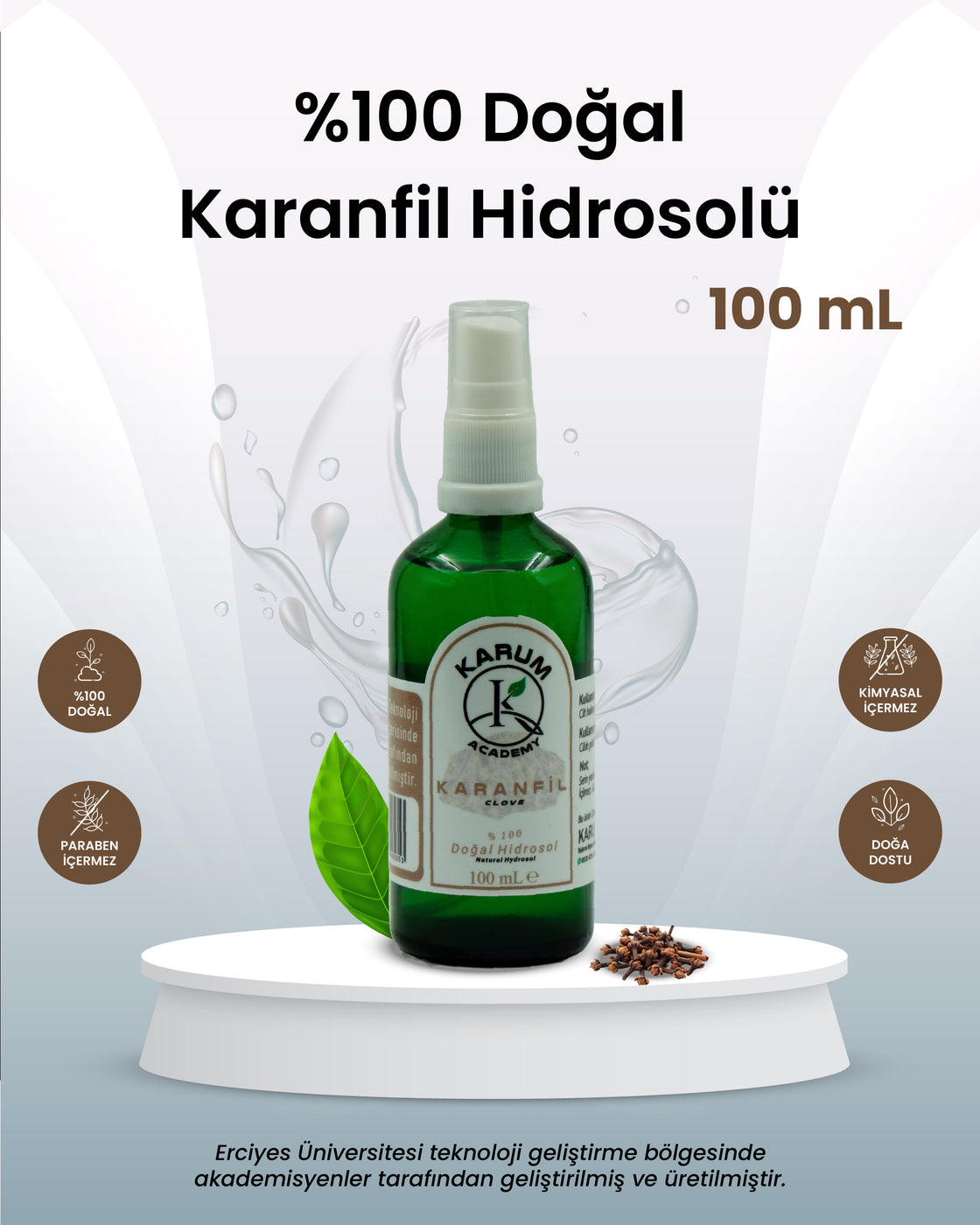 Karanfil Hidrosolü %100 Doğal & Saf Bitki Suyu Doğanın ferahlatıcı gücünü cildinize ve yaşam alanınıza taşıyın 100mL