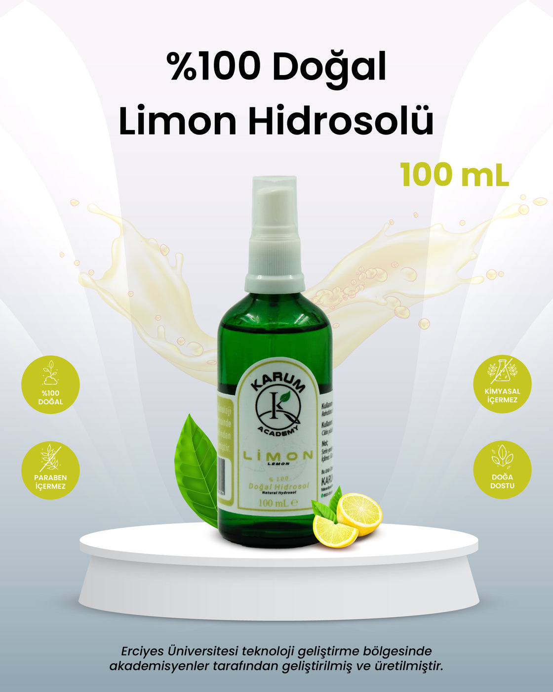 Limon Hidrosolü %100 Doğal ve Saf Bitki Suyu Cildinize tazelik, ruhunuza enerji katın! 100 mL