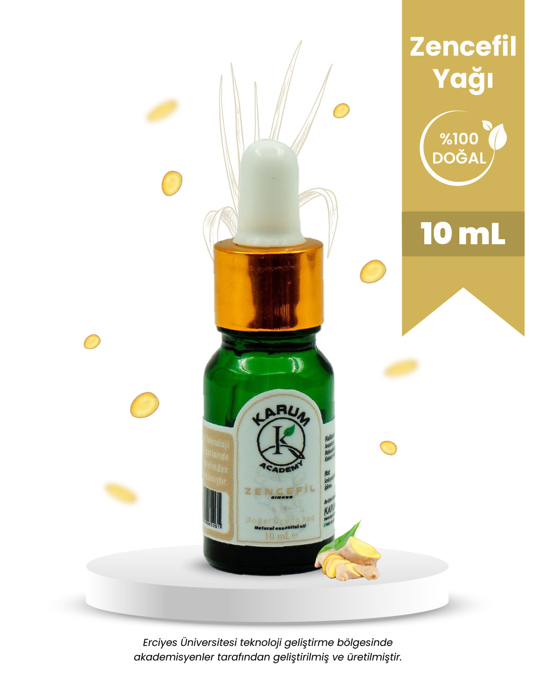 Aromaterapi %100 Doğal Cam Damlalıklı (Enerji ve Isının Doğal Kaynağı) Zencefil Uçucu Yağ 10ml