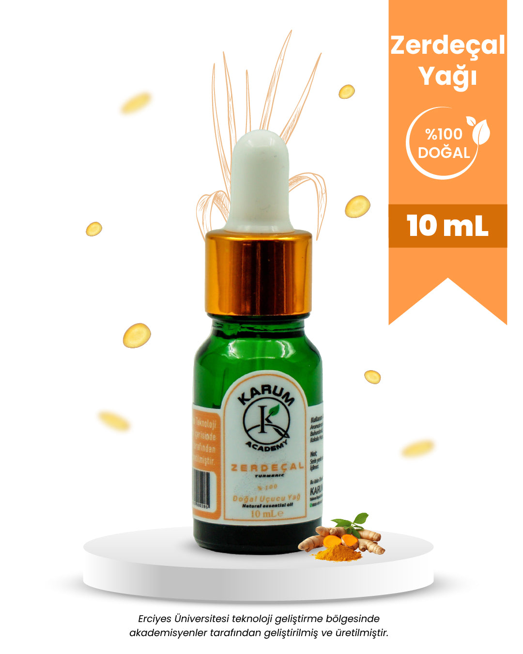 Aromaterapi %100 Doğal Cam Damlalıklı (Altın Gücün Şifası) Zerdeçal Uçucu Yağ 10ml