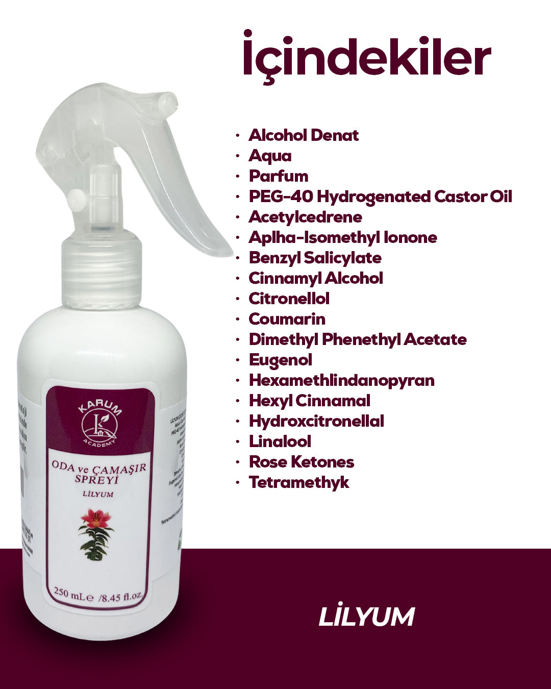 Lilyum Oda ve Çamaşır Spreyi – Zarif ve Ferahlatıcı Çiçek Bahçesi Etkisi 250mL