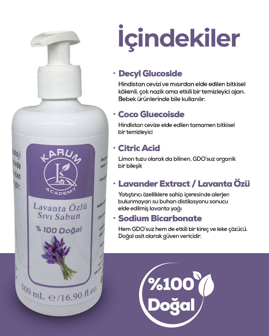 🌿 %100 Doğal Lavanta Yağlı Sıvı Sabun – Rahatlatıcı & Cilt Dostu Temizlik
