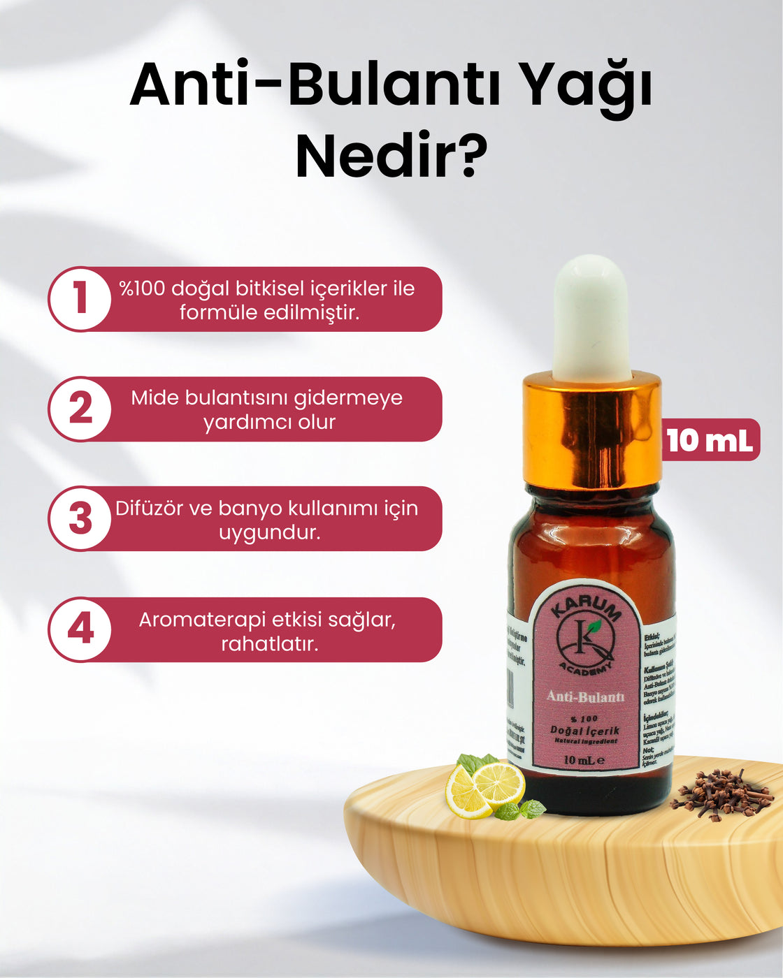 Aromaterapi-Sinerji %100 Doğal Cam Damlalıklı (Hafifle. Rahatla. Midenle barış) Anti-Bulantı Buhurdanlık 10ml
