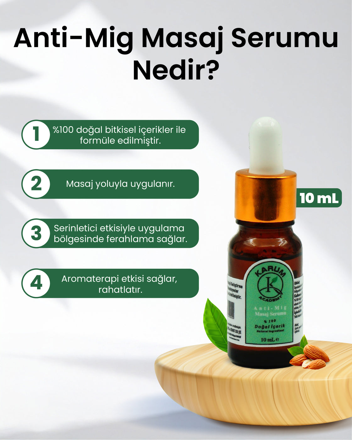 Aromaterapi-Sinerji %100 Doğal Cam Damlalıklı (Zihnini hafiflet. Ağrıyı doğayla yumuşat) Anti-Mig Masaj Serumu