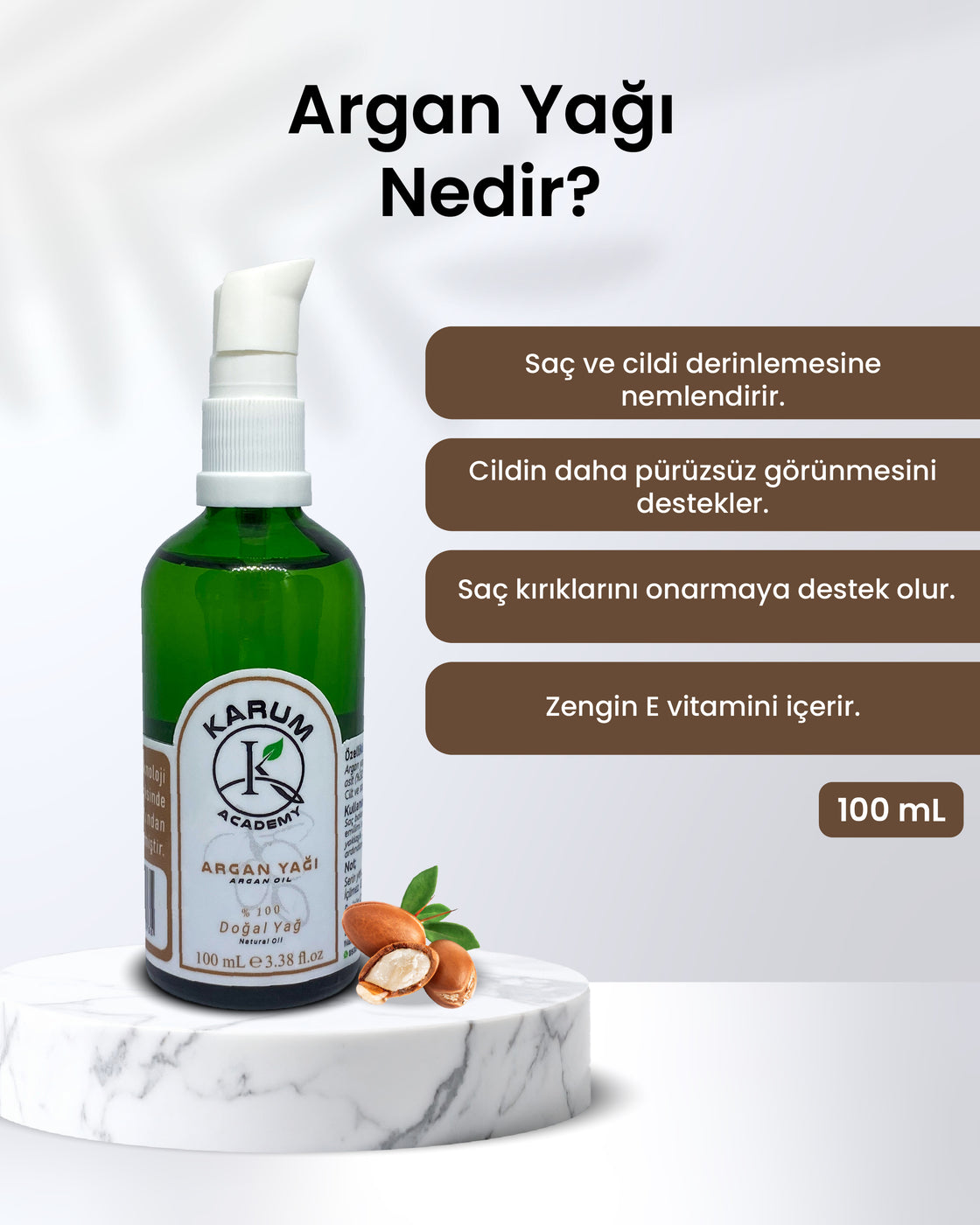 Karum Academy Argan Yağı – %100 Saf, Soğuk Sıkım & Doğal Güzellik İksiri 100 ml