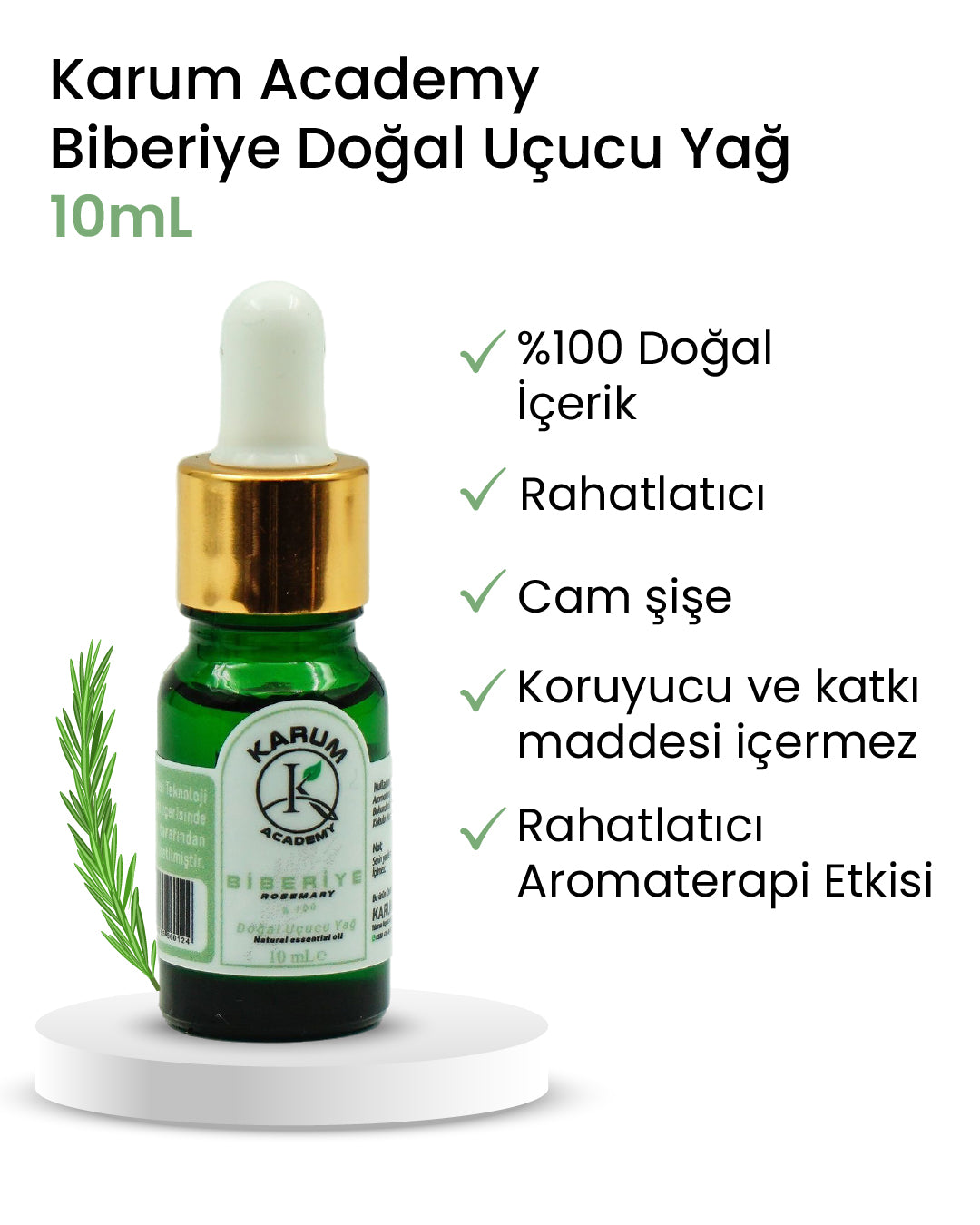 Aromaterapi %100 Doğal Cam Damlalıklı (Zindeliğin ve Canlılığın Doğal Kaynağı) Biberiye Uçucu Yağ 10ml