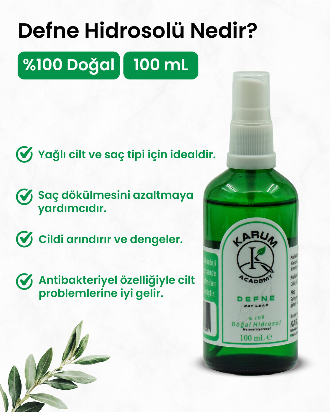Defne Hidrosolü %100 Doğal & Saf Bitki Suyu Doğanın arındırıcı gücüyle tanışın! 100 ml