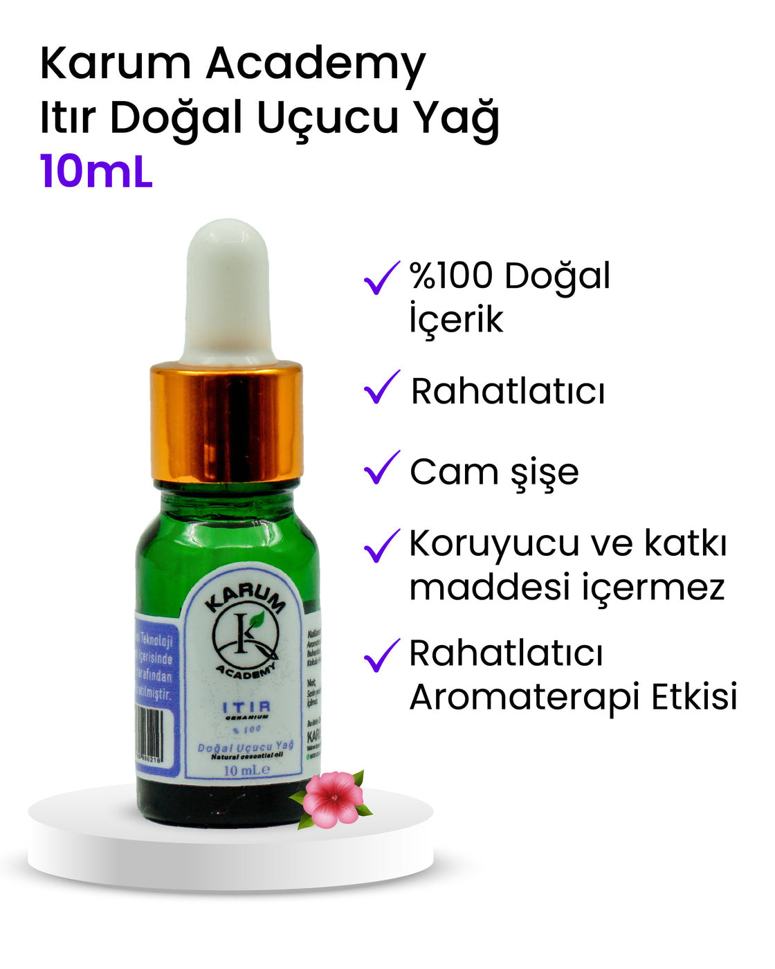 Aromaterapi %100 Doğal Cam Damlalıklı (Doğal Denge ve Zarafet) Itır Uçucu Yağ 10ml