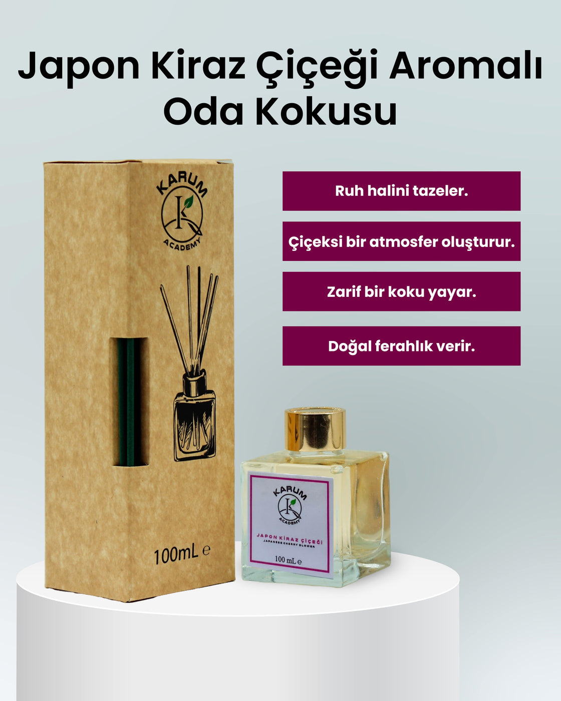 Karum Academy Japon Kiraz Çiçeği – Evinize Baharın Zarafeti Gelsin Çubuklu Kare Oda Kokusu 100ml
