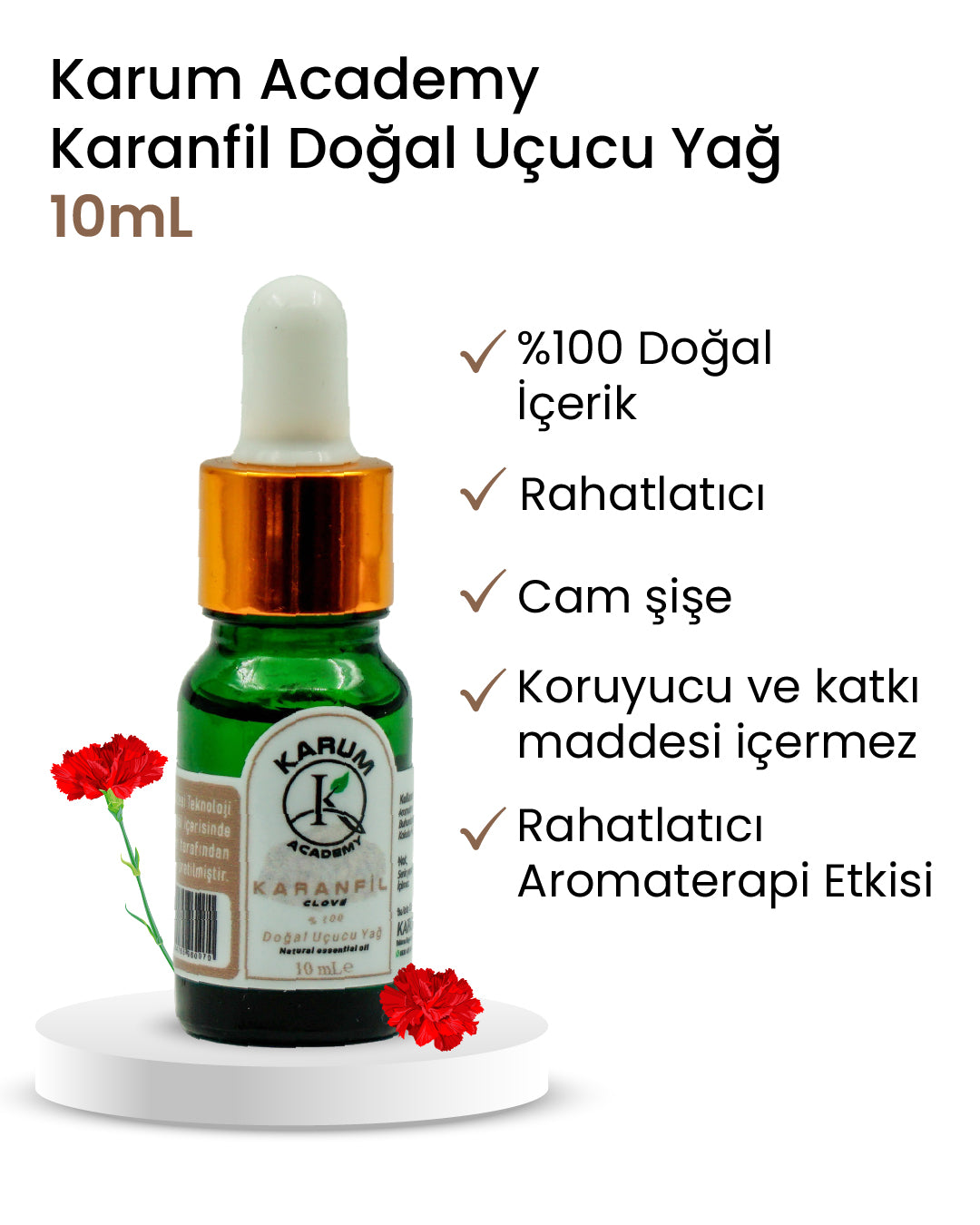 Aromaterapi %100 Doğal Cam Damlalıklı (Doğal Güç ve Koruma) Karanfil Uçucu Yağ 10ml