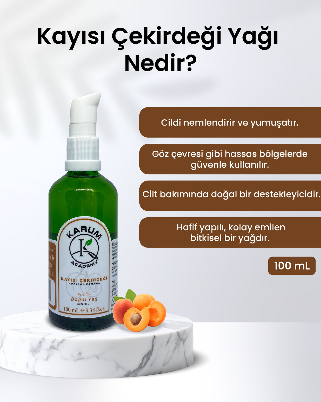 Karum Academy Kayısı Çekirdeği Yağı – %100 Saf, Soğuk Sıkım ve Cilt Dostu Doğal Yağ
