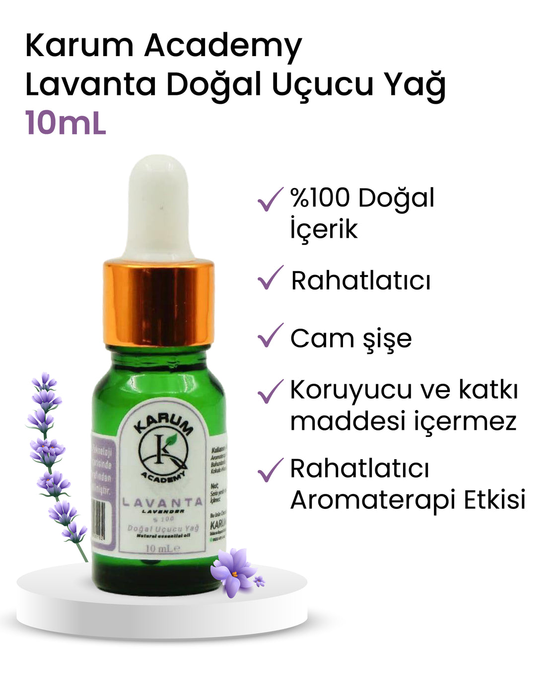 Aromaterapi %100 Doğal Cam Damlalıklı (Doğadan Gelen Huzur) Lavanta Uçucu Yağ 10ml
