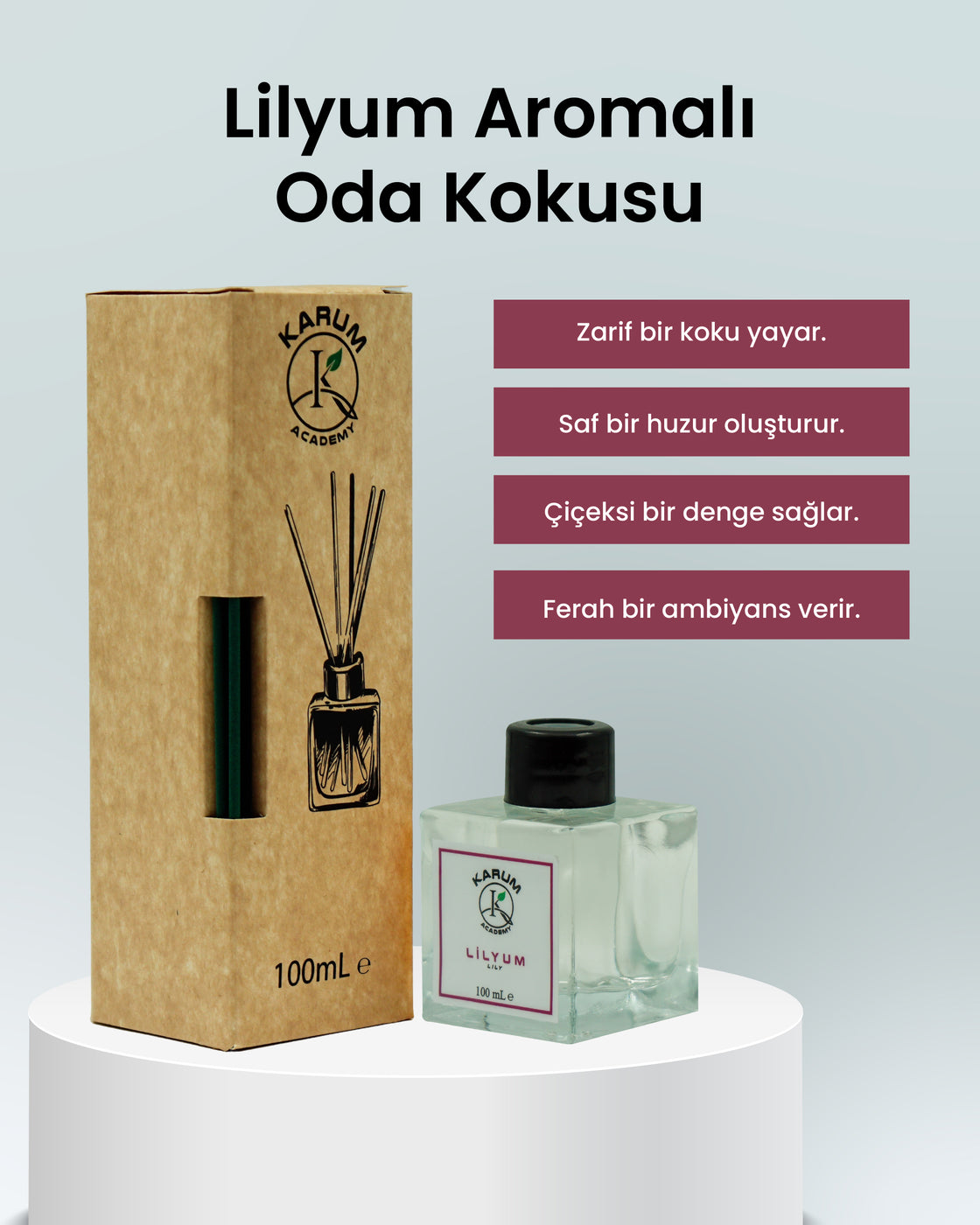 Lilyum (Zarif ve Ferahlatıcı Çiçek Esintisi) Çubuklu Kare Oda Kokusu 100ml