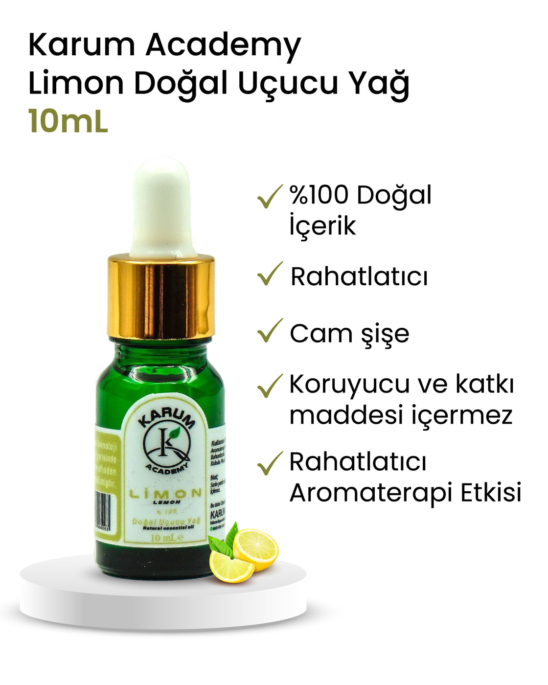 Aromaterapi %100 Doğal Cam Damlalıklı (Tazelik ve Arınma Kaynağı) Limon Uçucu Yağ 10ml