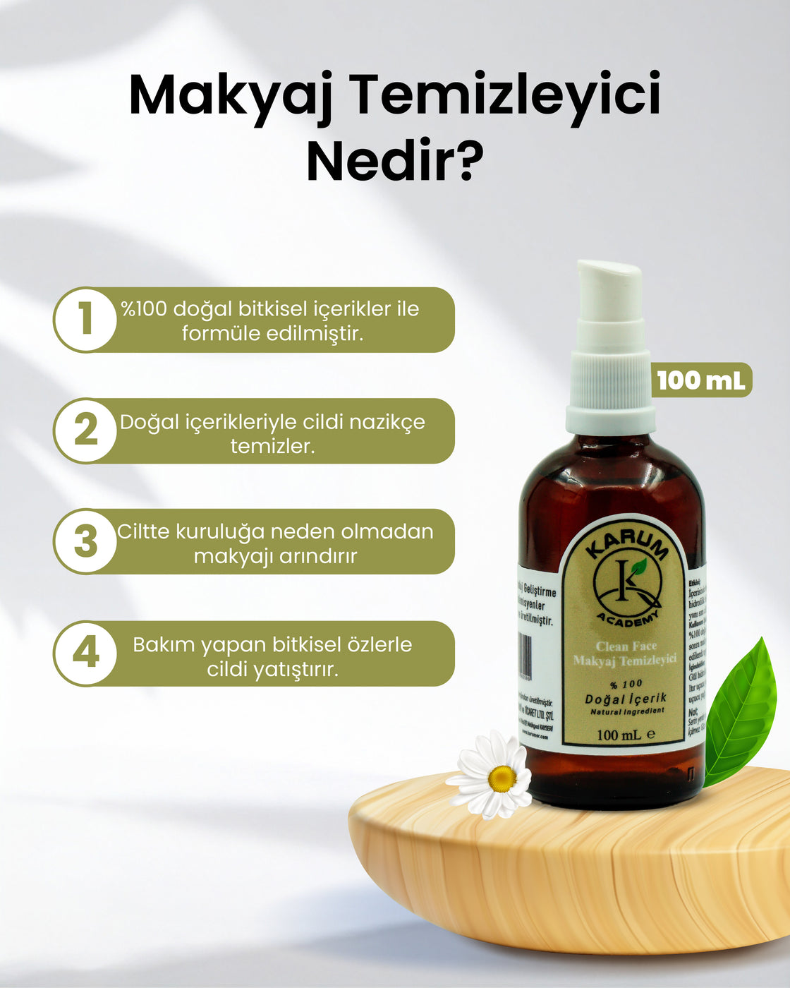 Aromaterapi %100 Doğal Uçucu Yağ ve Hidrosol (Hassas, etkili ve bitkisel bir temizlik deneyimi) İçerikli Makyaj Temizleyici (Özel Formülasyon) 100 mL