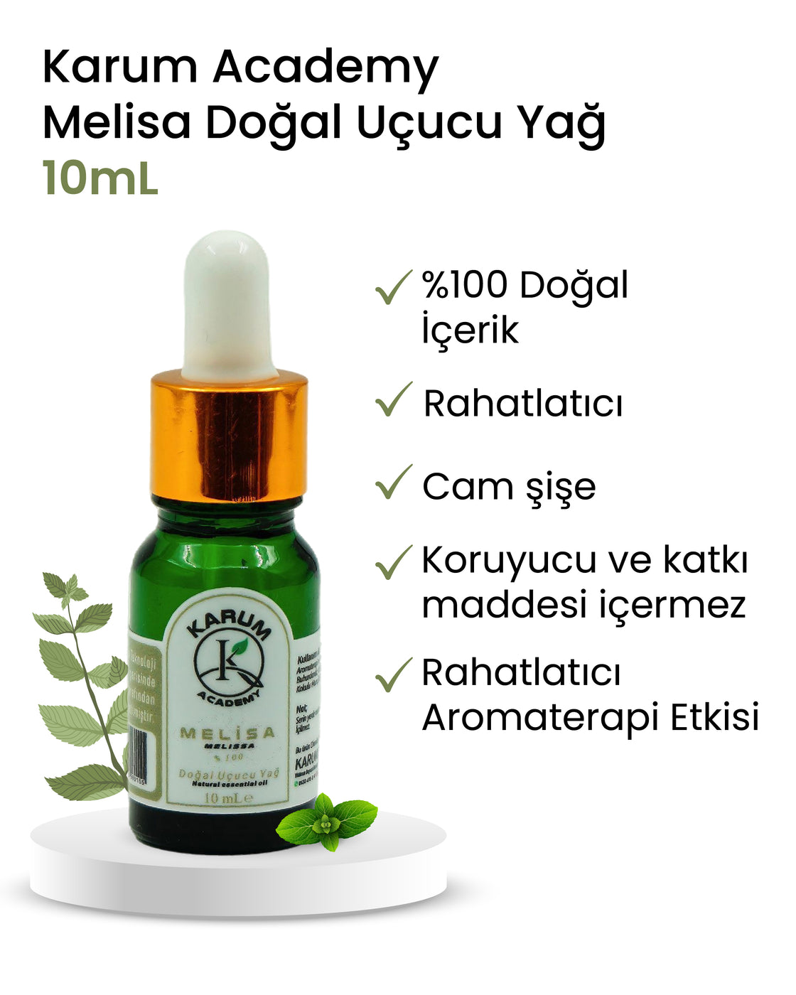 Aromaterapi %100 Doğal Cam Damlalıklı ( Doğal Sakinlik ve Şifa) Melisa Uçucu Yağ 10ml
