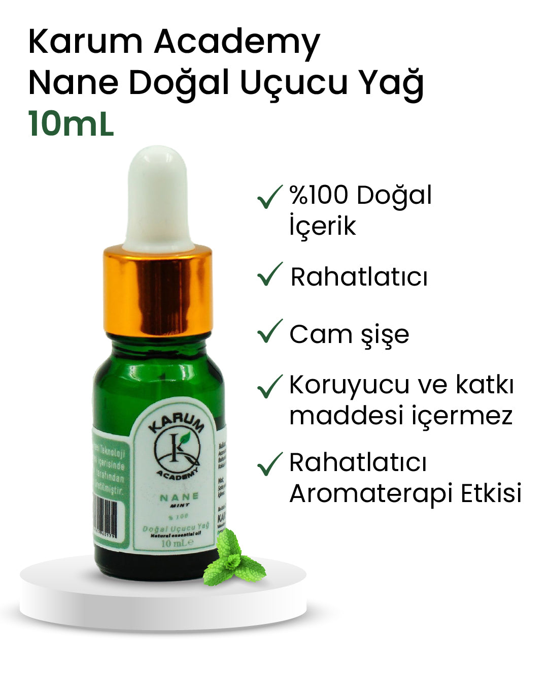 Aromaterapi %100 Doğal Cam Damlalıklı (Ferahlığın ve Canlılığın Gücü) Tıbbi Nane Uçucu Yağ 10ml