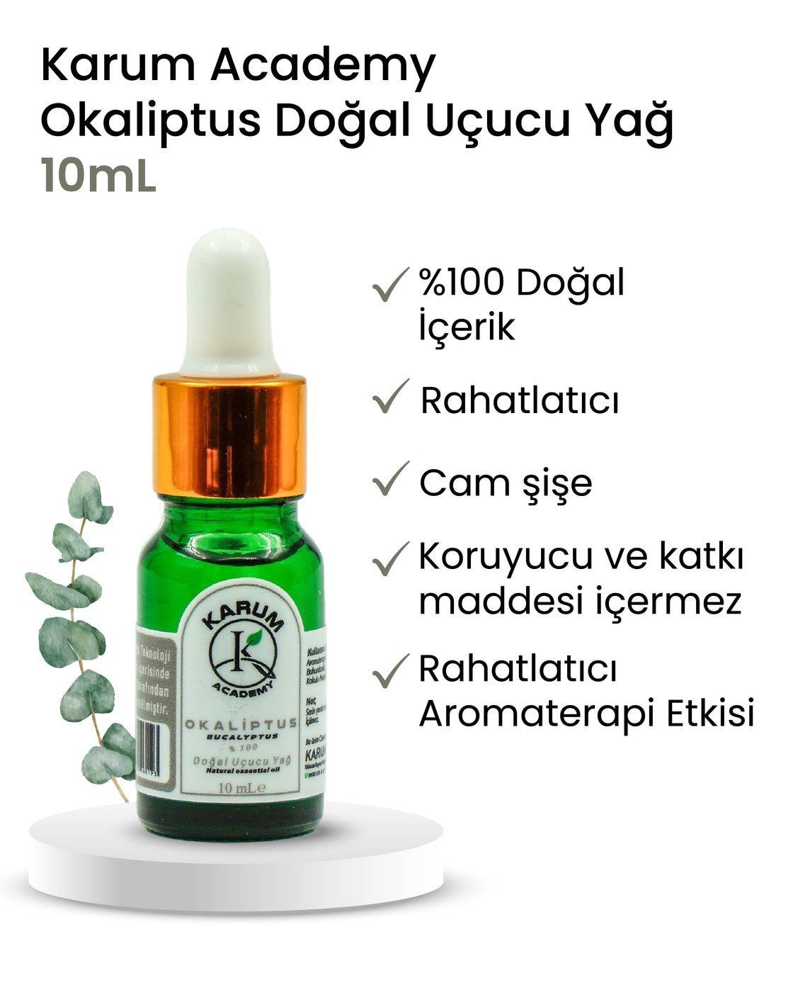 Aromaterapi %100 Doğal Cam Damlalıklı (Doğanın Ferah Nefesi) Okaliptus Uçucu Yağ 10ml