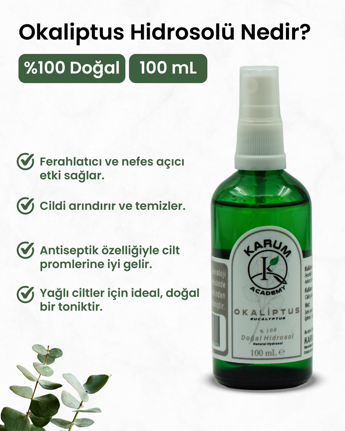 Okaliptus Hidrosolü %100 Doğal & Saf Bitki Suyu Ferahlatıcı ve Arındırıcı Doğal Bitki Suyu 100mL