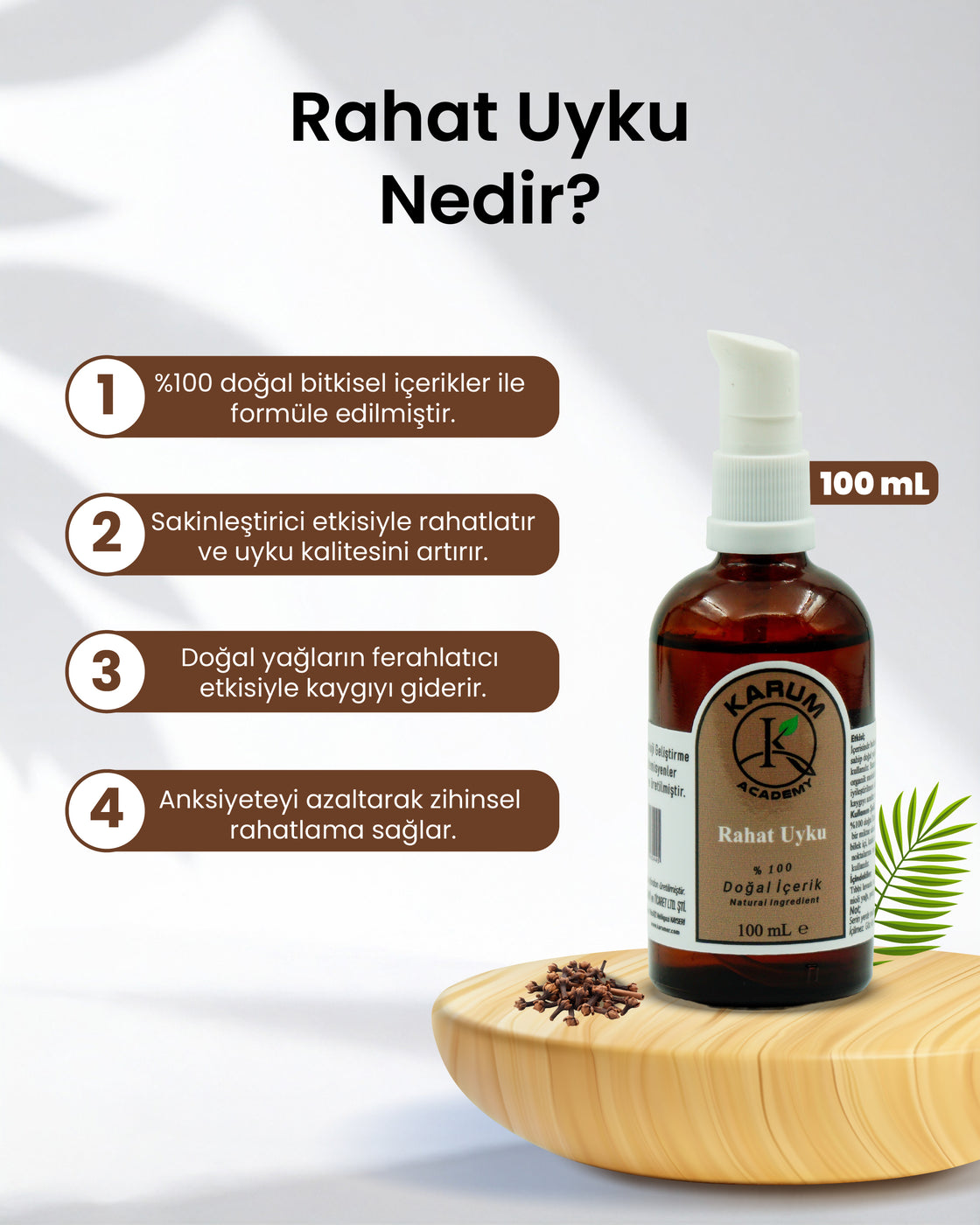 Aromaterapi %100 Doğal Uçucu Yağ (Zihnini sakinleştir. Bedenini bırak. Geceye huzurla geç) İçerikli Rahat Uyku Serumu (Özel Formülasyon) 100 mL