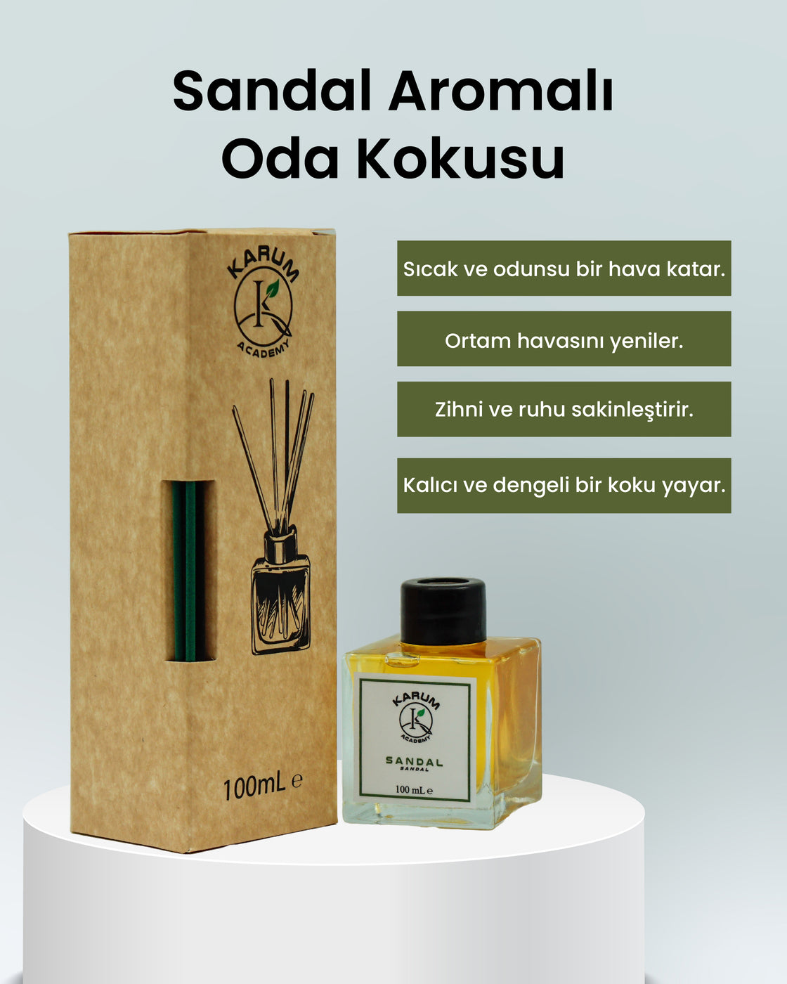 Sandal (DERİNLİK, SAKİNLİK VE DOĞAL ASALET) Çubuklu Kare Oda Kokusu 100ml