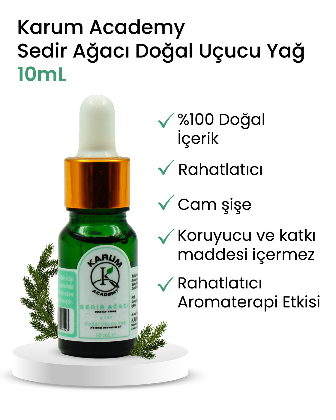 Aromaterapi %100 Doğal Cam Damlalıklı (Doğanın Güçlü ve Sakin Sesi) Sedir Ağacı Uçucu Yağ 10ml