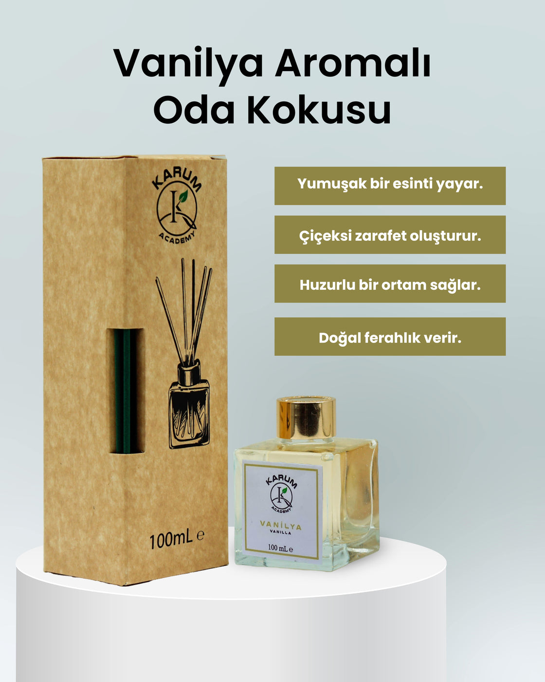Karum Academy Vanilya – Sıcak, Tatlı ve Davetkâr Bir Atmosfer Çubuklu Kare Oda Kokusu 100ml