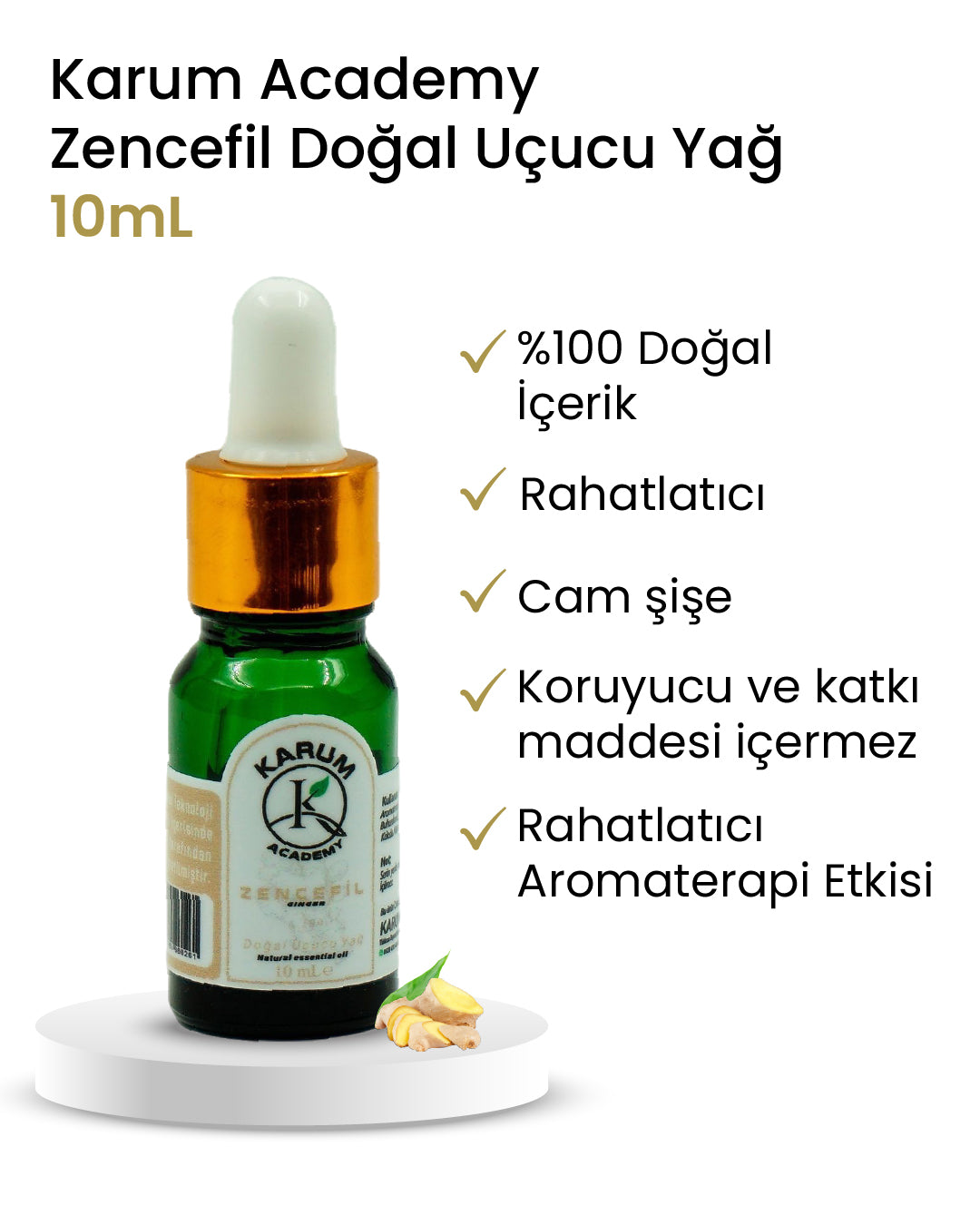 Aromaterapi %100 Doğal Cam Damlalıklı (Enerji ve Isının Doğal Kaynağı) Zencefil Uçucu Yağ 10ml