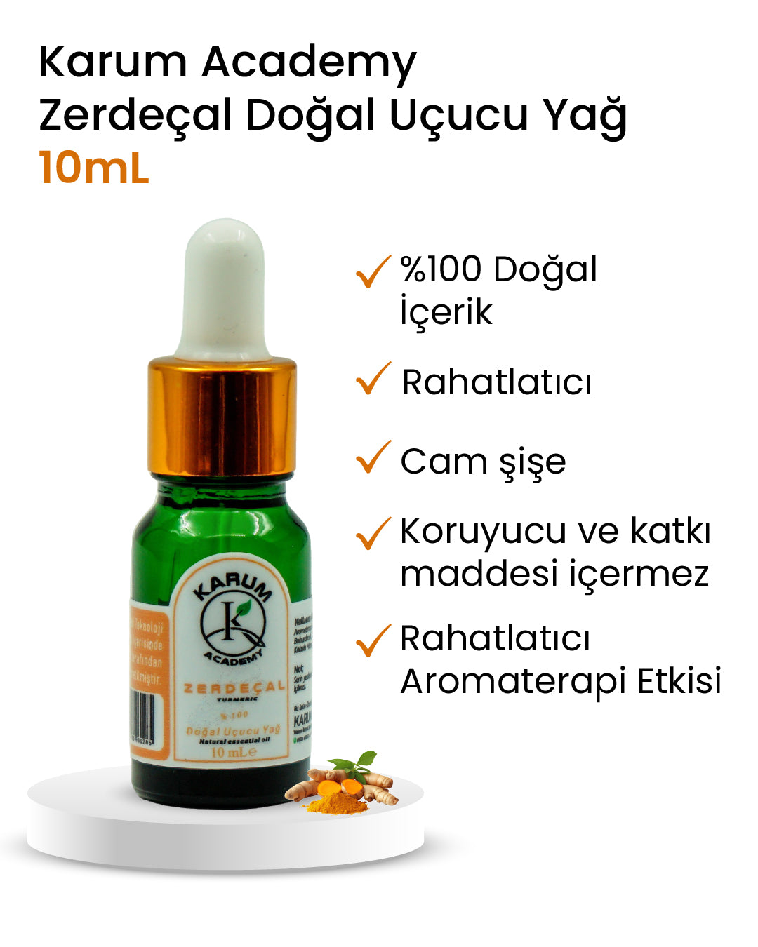 Aromaterapi %100 Doğal Cam Damlalıklı (Altın Gücün Şifası) Zerdeçal Uçucu Yağ 10ml