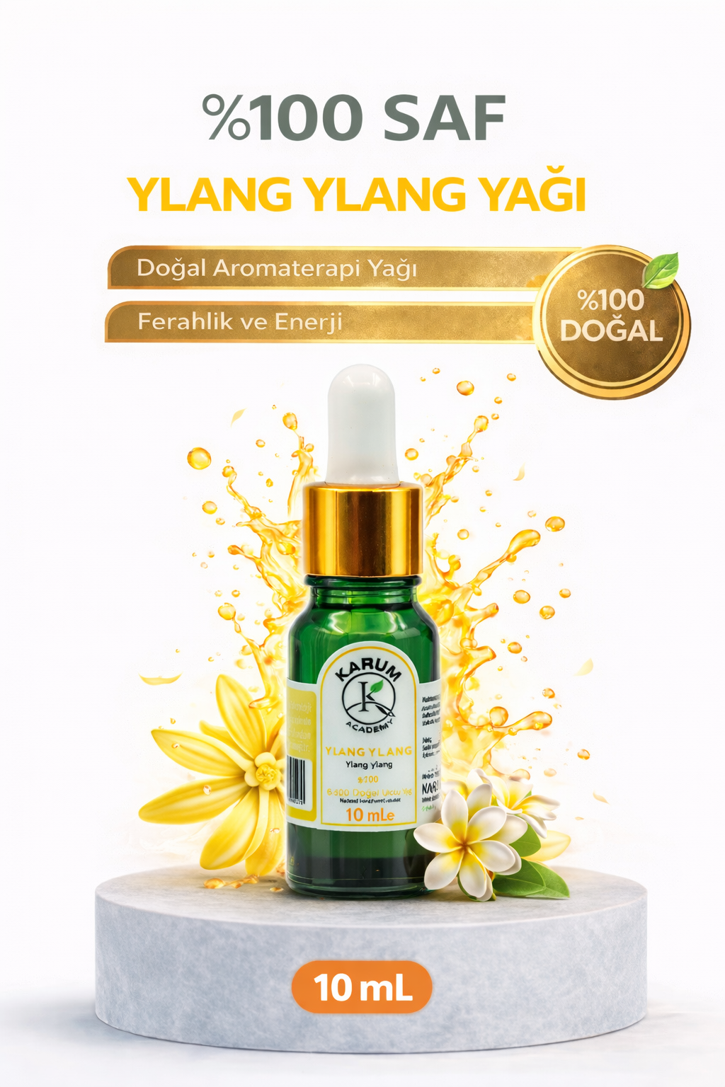 Aromaterapi %100 Doğal Cam Damlalıklı(Duyulara Hitap Eden Egzotik Güç) Ylang Ylang Uçucu Yağ 10ml