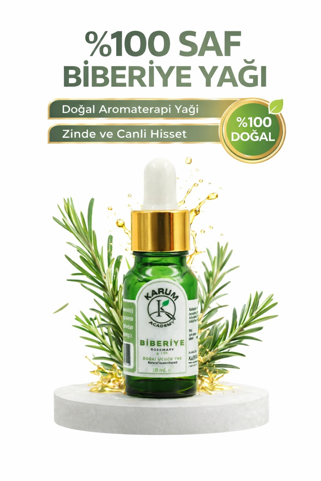 Aromaterapi %100 Doğal Cam Damlalıklı (Zindeliğin ve Canlılığın Doğal Kaynağı) Biberiye Uçucu Yağ 10ml
