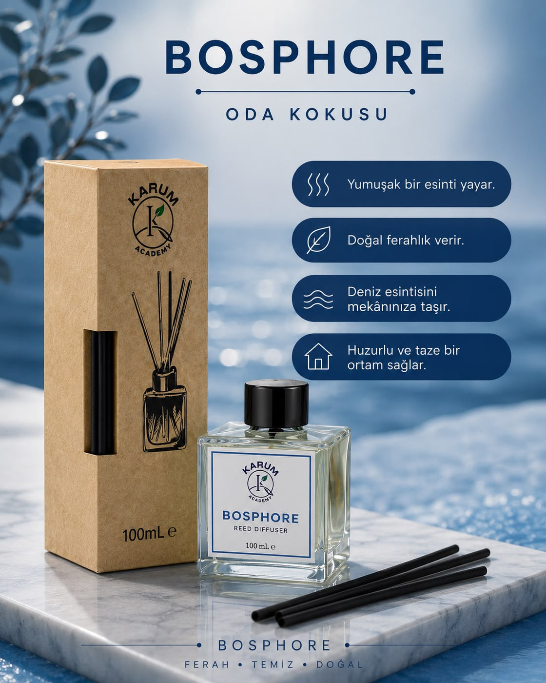 Bosphore Boğaz Esintisi 100 ML Çubuklu Oda Kokusu – Reed Diffuser