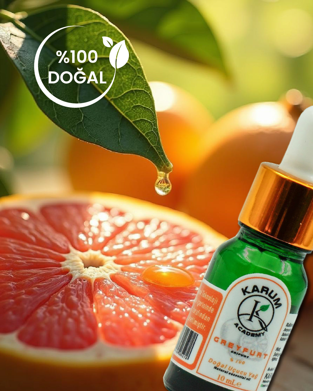 Aromaterapi %100 Doğal Cam Damlalıklı (Enerji ve Tazelik Kaynağı) Greyfurt Uçucu Yağ 10ml