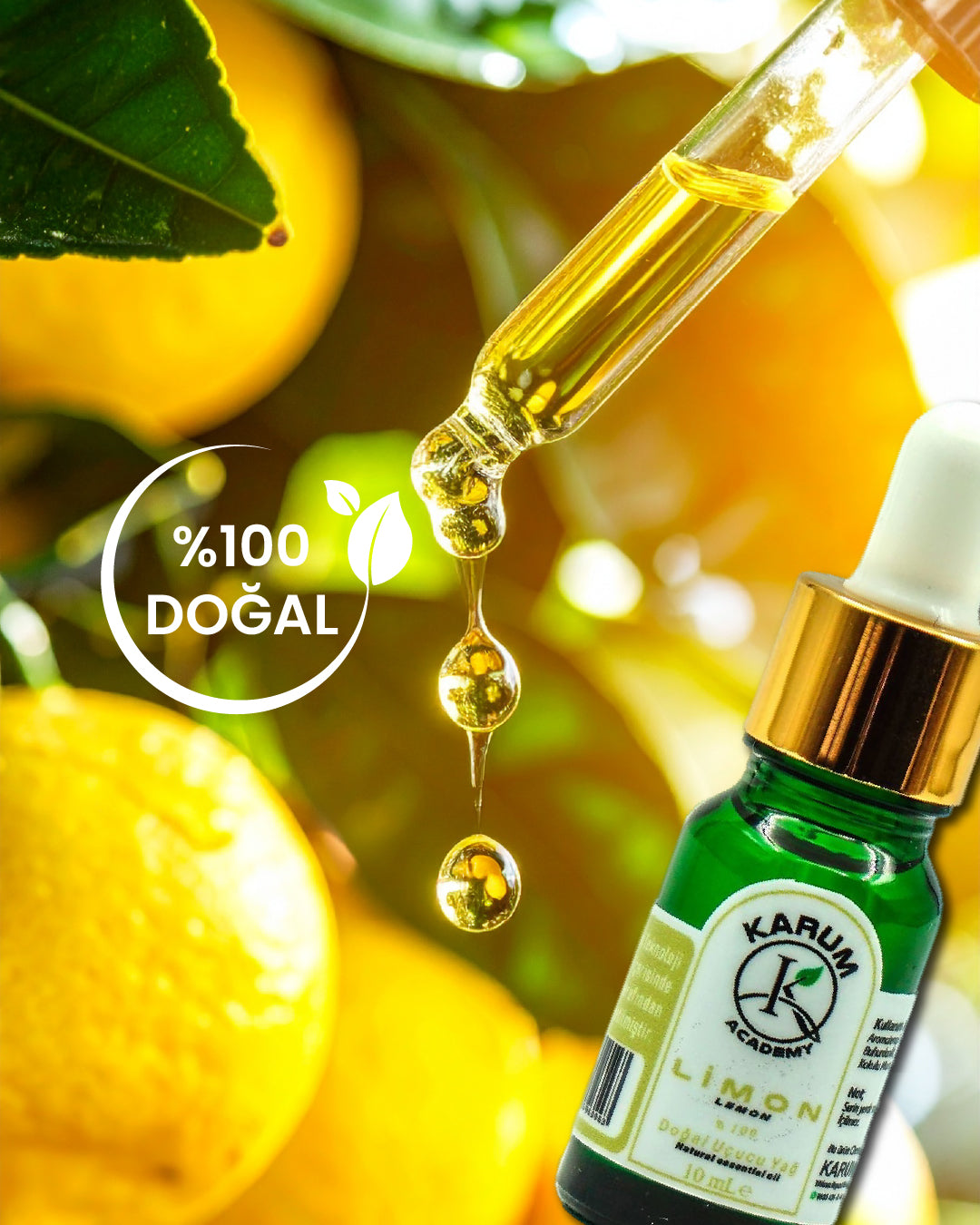 Aromaterapi %100 Doğal Cam Damlalıklı (Tazelik ve Arınma Kaynağı) Limon Uçucu Yağ 10ml