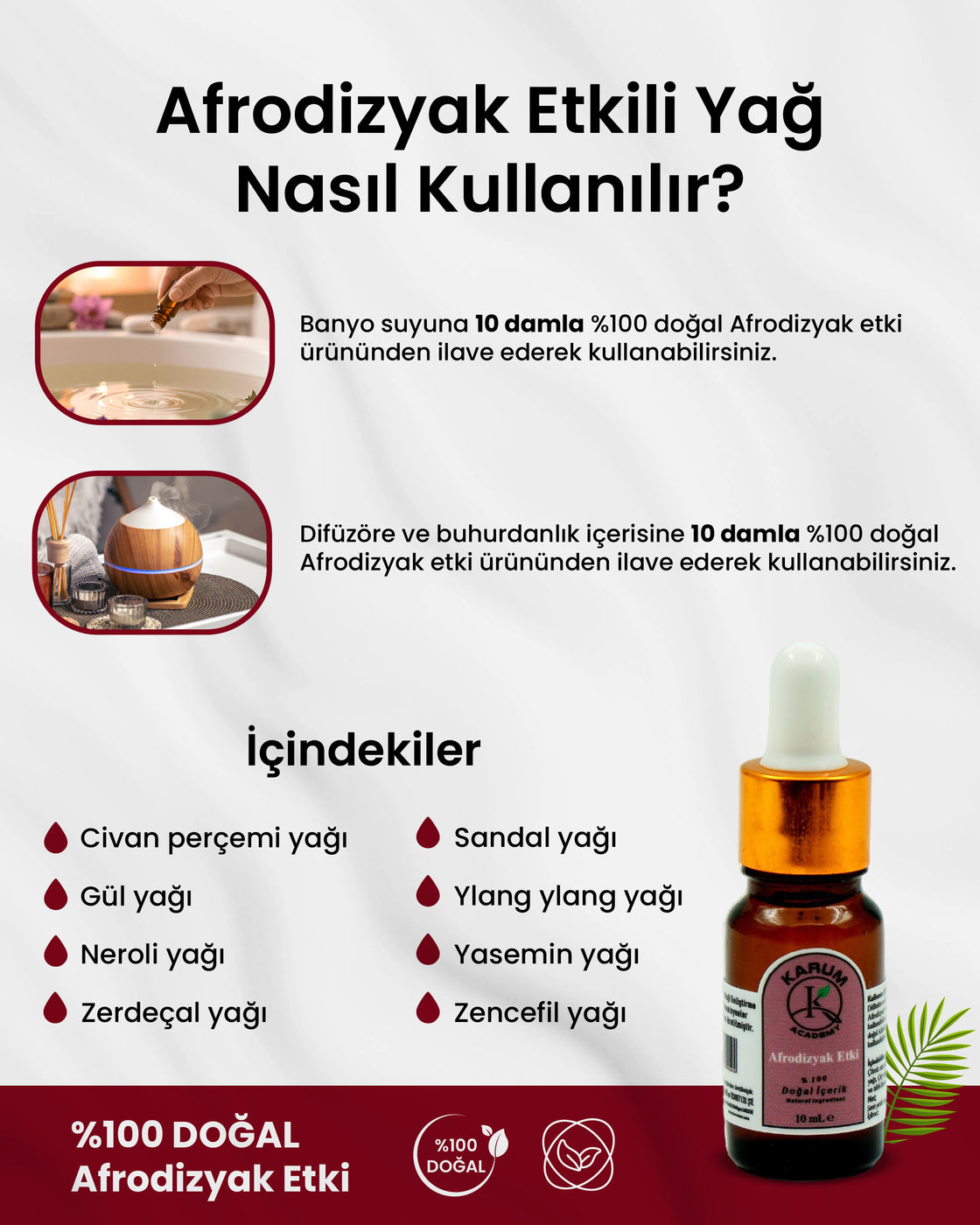 Aromaterapi-sinerji %100 Doğal Cam Damlalıklı (Duyuları Uyandıran Doğal Karışım) Afrodizyak Etkili Buhurdanlık Uçucu Yağı 10ml
