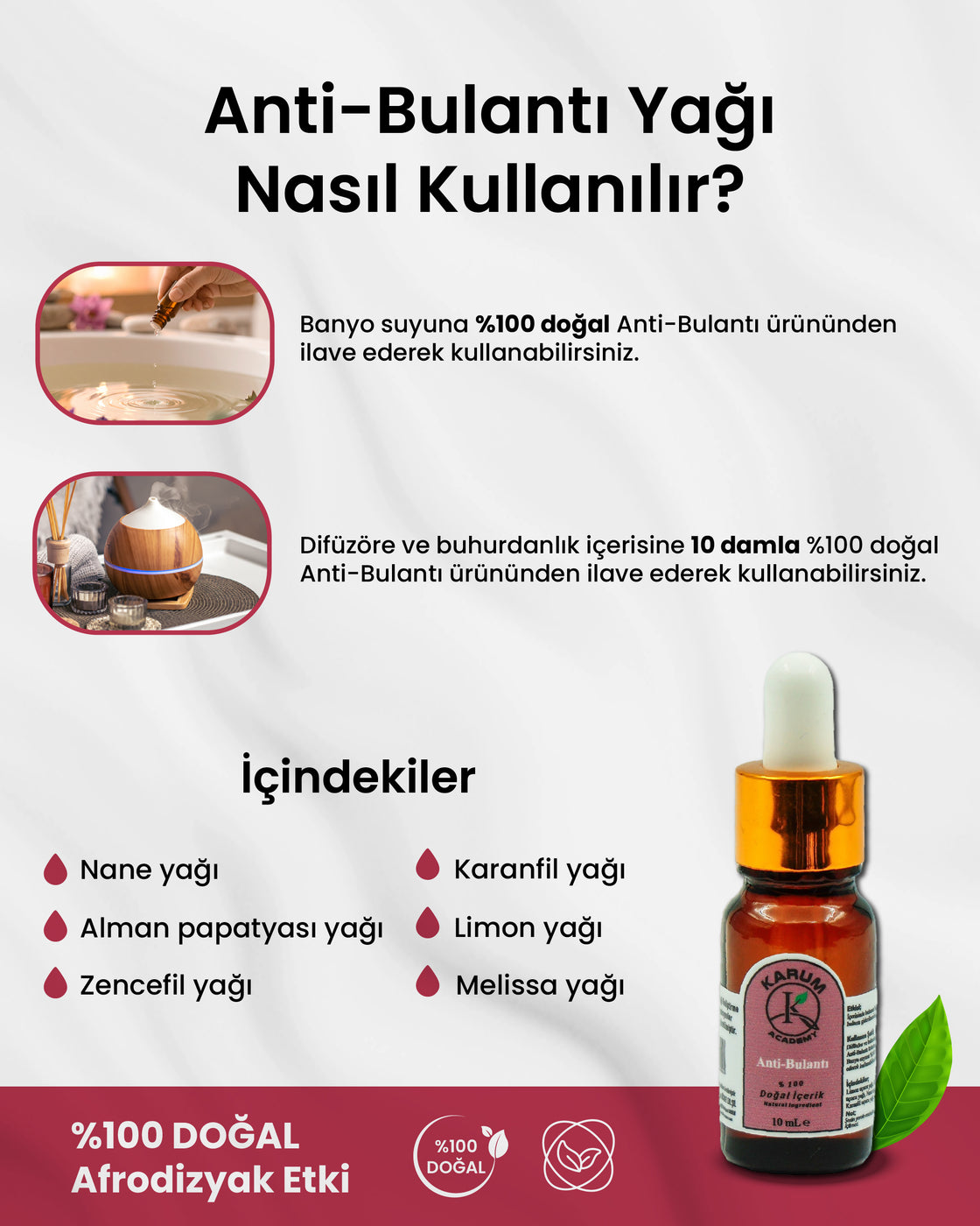 Aromaterapi-Sinerji %100 Doğal Cam Damlalıklı (Hafifle. Rahatla. Midenle barış) Anti-Bulantı Buhurdanlık 10ml