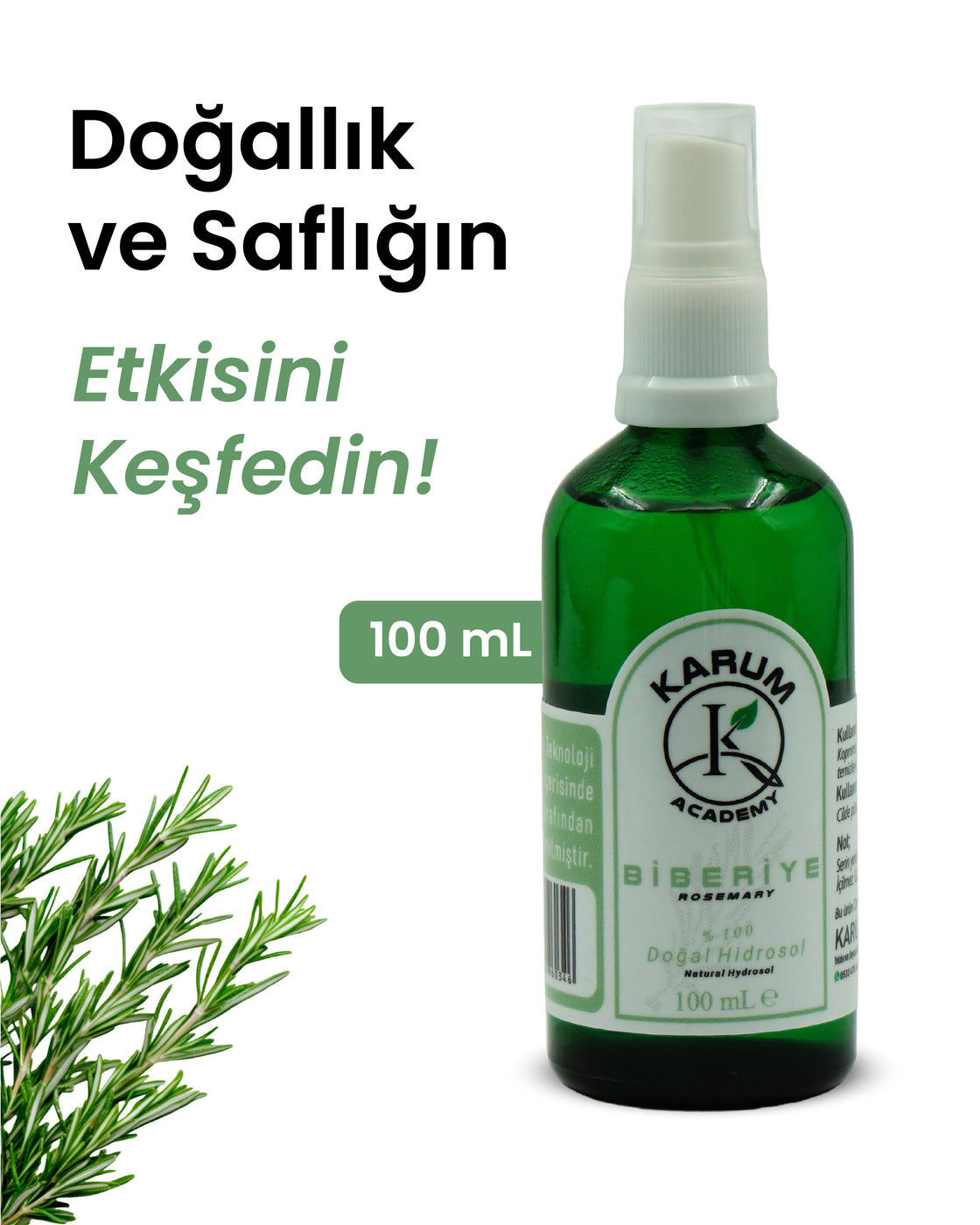 Biberiye Hidrosolü %100 Doğal & Saf Bitki Suyu Doğanın Arındırıcı Gücünü Cildinizle,Saçınızla Buluşturun 100mL