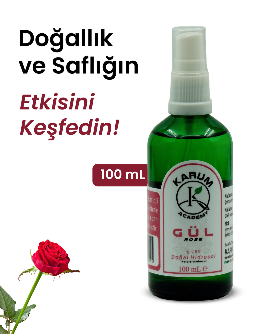 Gül Hidrosolü %100 Doğal & Saf Gül Suyu Doğallığın en zarif haliyle tanışın 100mL