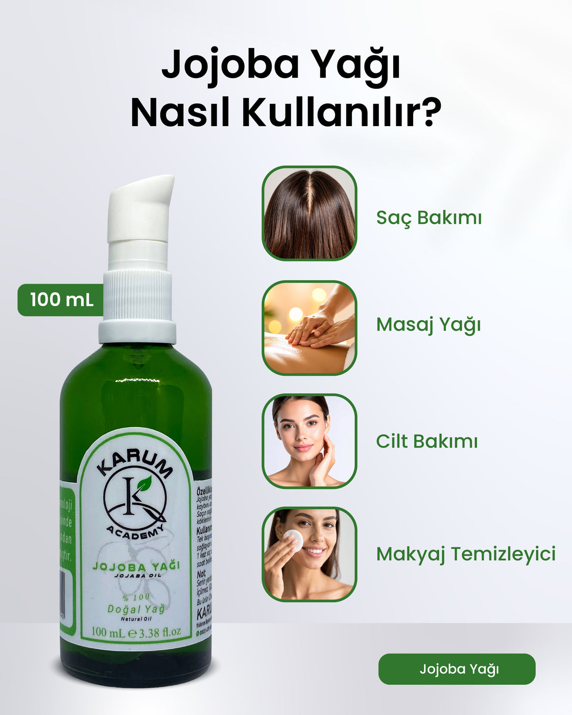 Karum Academy Jojoba Yağı – %100 Saf, Soğuk Sıkım Cilt ve Saç İçin Doğal Nem Desteği 100 ml