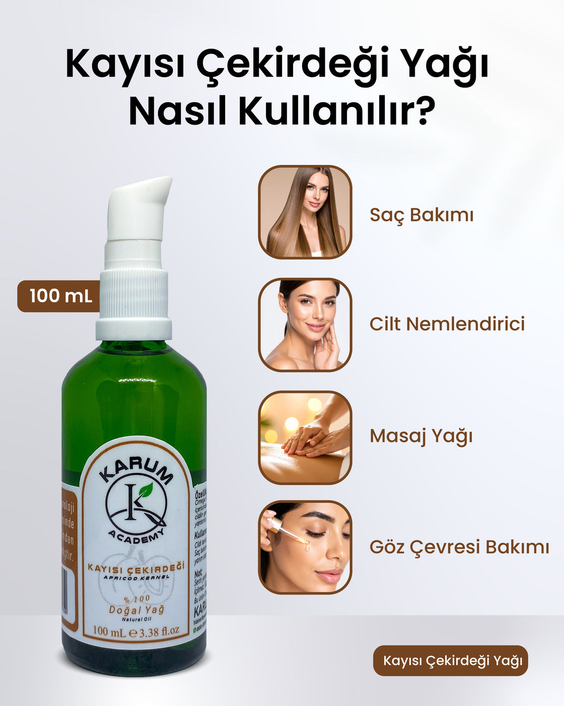 Karum Academy Kayısı Çekirdeği Yağı – %100 Saf, Soğuk Sıkım ve Cilt Dostu Doğal Yağ
