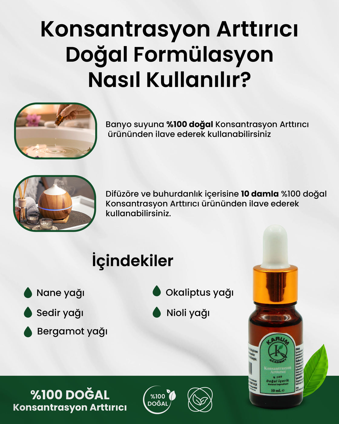 Aromaterapi-Sinerji %100 Doğal Cam Damlalıklı ( Zihnini Aç, Odağını Yükselt, Net Düşün.) Konsantrasyon Artırıcı Buhurdanlık ve Difüzör 10ml
