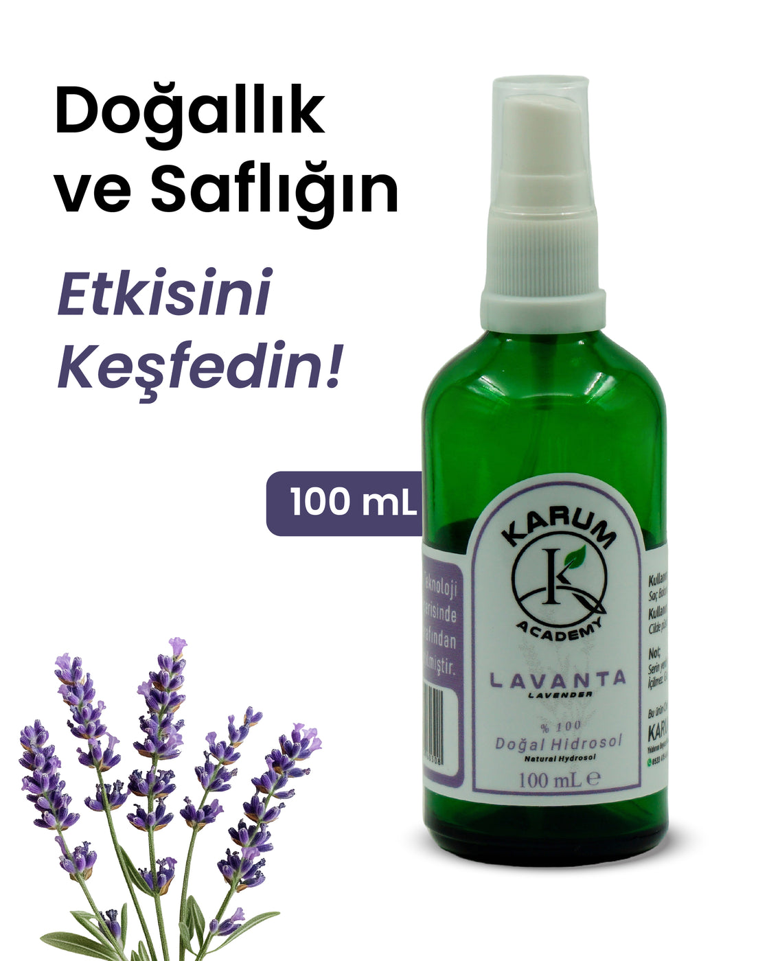 Lavanta Hidrosolü %100 Doğal & Saf Bitki Suyu Doğal sakinlik ve ferahlık şimdi lavantanın huzur veren etkisiyle! 100mL
