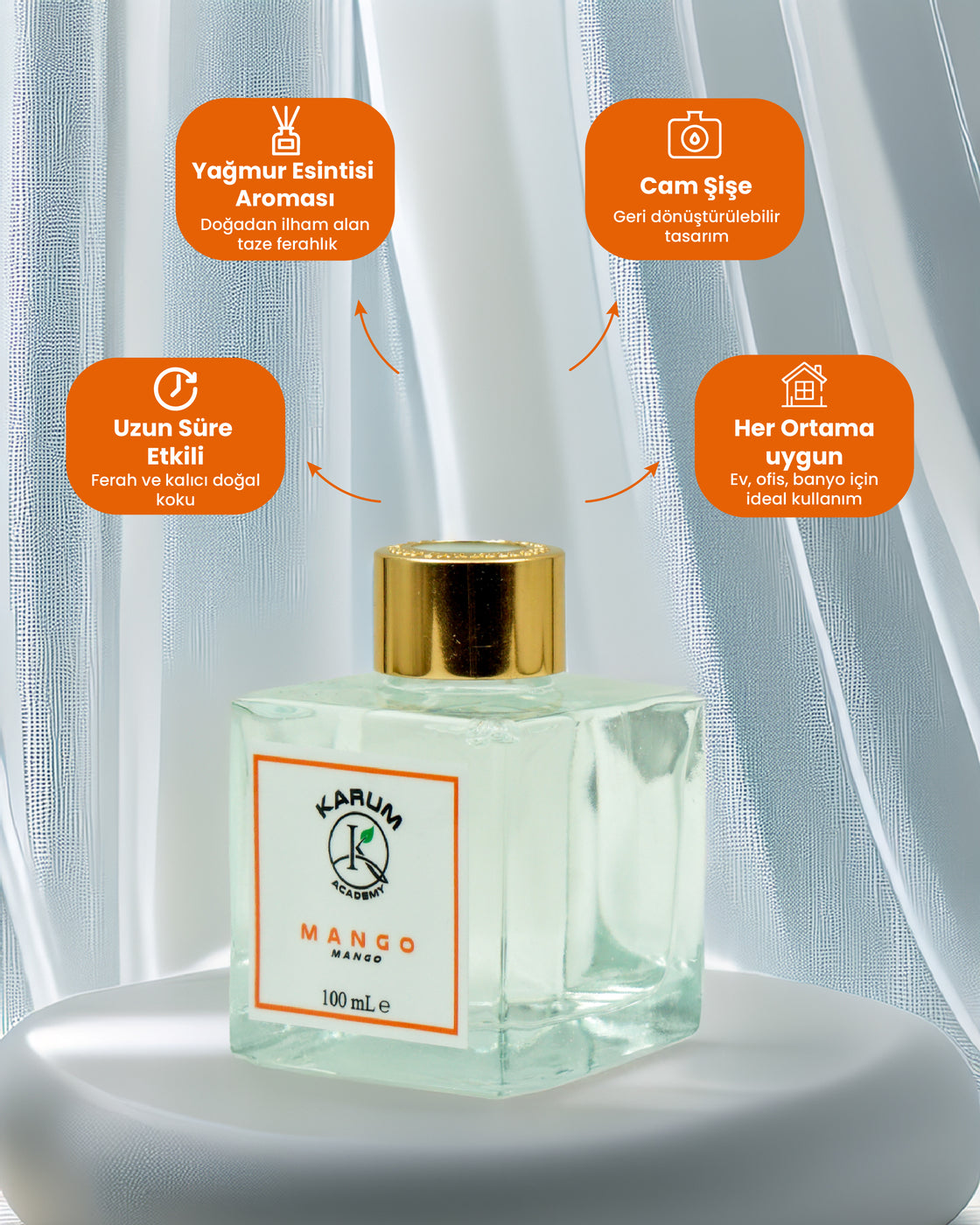 Mango (Egzotik ve Canlandırıcı Meyve Aroması) Çubuklu Kare Oda Kokusu 100ml