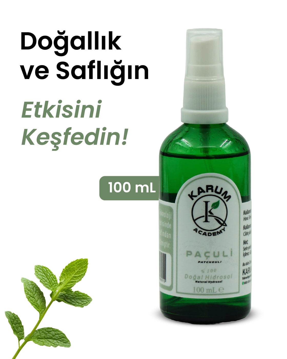 Paçuli Hidrosolü %100 Doğal & Saf Bitki Suyu Doğadan gelen güçlü dengeleyici etki 100mL