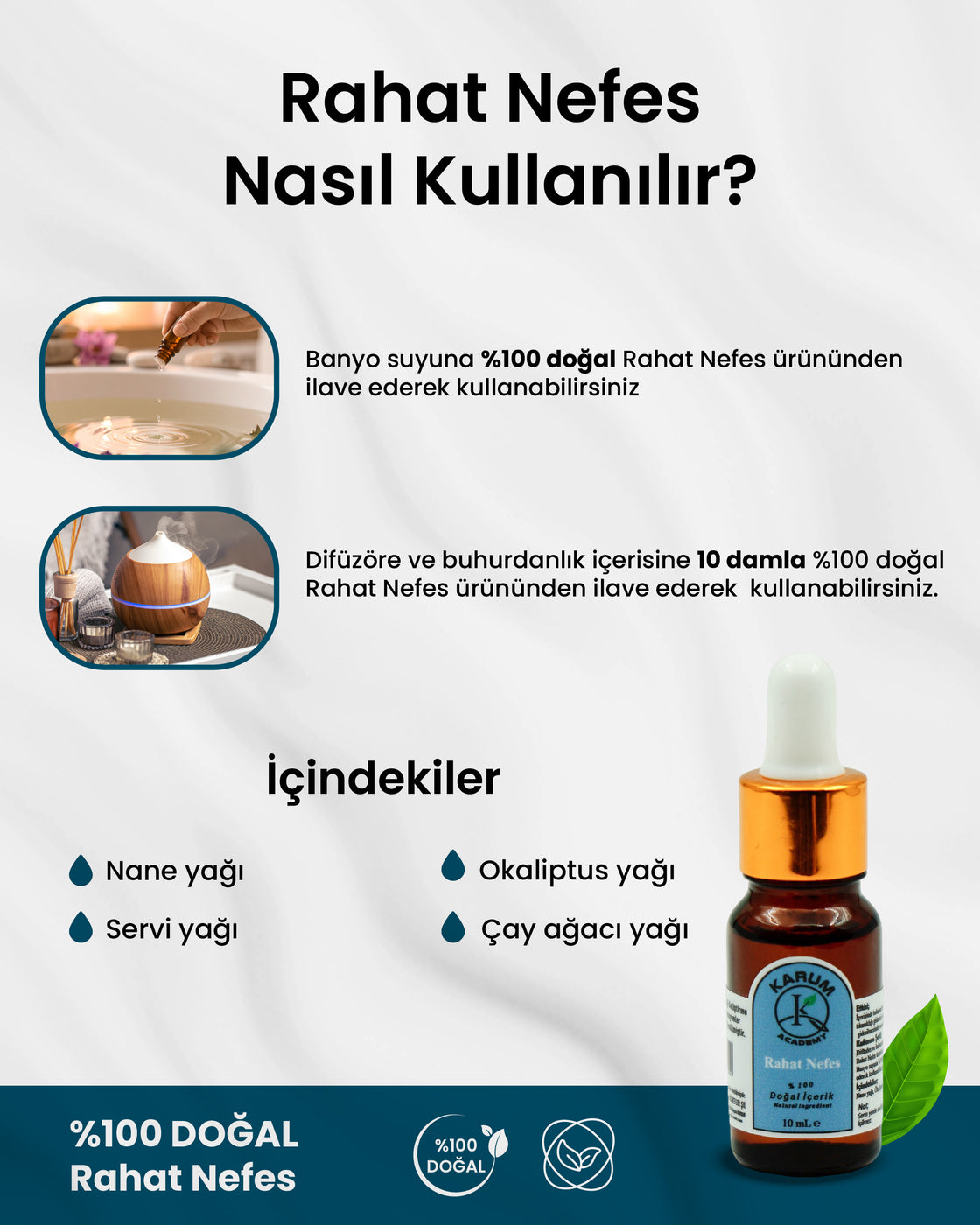 Aromaterapi-Sinerji %100 Doğal Cam Damlalıklı (Derin bir nefes alın. Tazelenin) Hafifleyin. Rahat Nefes Buhurdanlık Difüzör 10ml