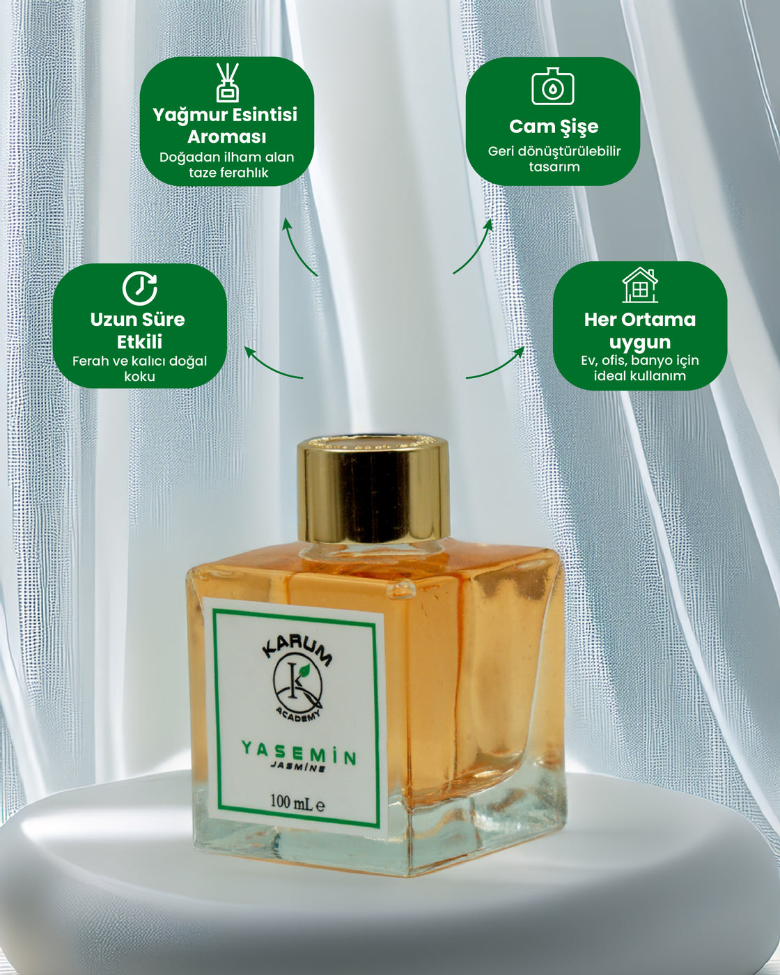 Yasemin (Doğanın Ferahlığını Evinize Taşıyın) Çubuklu Kare Oda Kokusu 100ML